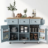 LUMISOL Kitchen Island with Drop Leaf, Wood kitchen island on Wheel with Internal Storage Racks (Gray Blue,53.1" D) LUMISOL