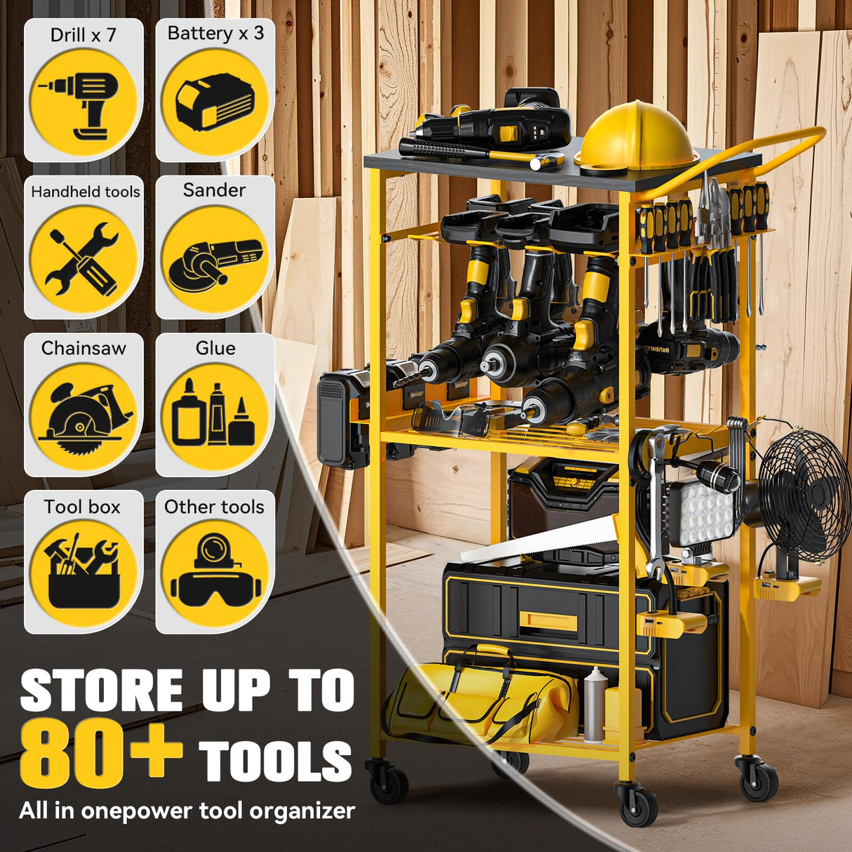 Ferreteriai Power Tool Organizer, Rolling Carts with Wheels, Screw Driver and Drill Organizer with Battery Holder, Tool Organizers and Storage for Garage, Workshop, DIY Use Ferreteriai