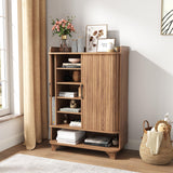 Maupvit 6-Tier Shoe Cabinet with Fluted Sliding Tambour Doors, Entryway Shoe Storage Cabinet with Led Light & Open Storage, 4 Adjustable Shelf, Shoes Rack Organizer for Entryway, Hallway, Living Room Maupvit