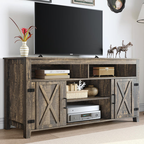 DWVO TV Stands for Living Room, Farmhouse Entertainment Center for 65 Inch TV, Rustic TV Console with Storage and Barn Door, Console Table Media Television Stands, 59 Inches, Light Rustic Oak DWVO