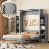 Harper & Bright Designs Queen Size Murphy Bed, Wooden Wall Bed with Shelves and LED Lights, Gray Harper & Bright Designs