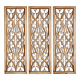 XIAOAIKA Carved Wood, 35.5 inch Hand Carving on Wood, Antique Distressed Wood Panels Decorative Sculpture Hanging Wall Décor, Elegant Wood Wall Art Plaque (3 Panels) XIAOAIKA