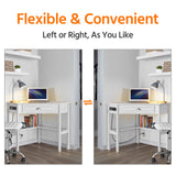 Yaheetech L Shaped Corner Computer Desk with Power Outlets, Reversible Triangle Workstation with USB Ports and Hook for Small Space, Modern Home Office Desk Gaming Table with Drawer & Shelf, White Yaheetech