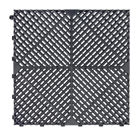SafeRacks Ribbed Interlocking Garage Floor Tiles - Vented, Self-Draining, Non-Slip Flooring, Modular, Virgin Polypropylene, Ideal for Garages, Patios, Basements, Decks - Black - 82.56 sq ft - 48 Pack SafeRacks