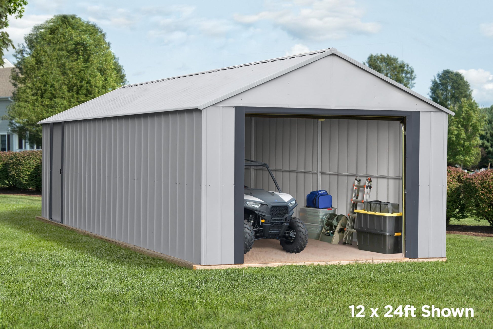 Arrow Shed 12' x 24' Murryhill Garage Galvanized Steel Extra Tall Walls Prefabricated Shed Storage Building, 12' x 24', Flute Gray - WoodArtSupply