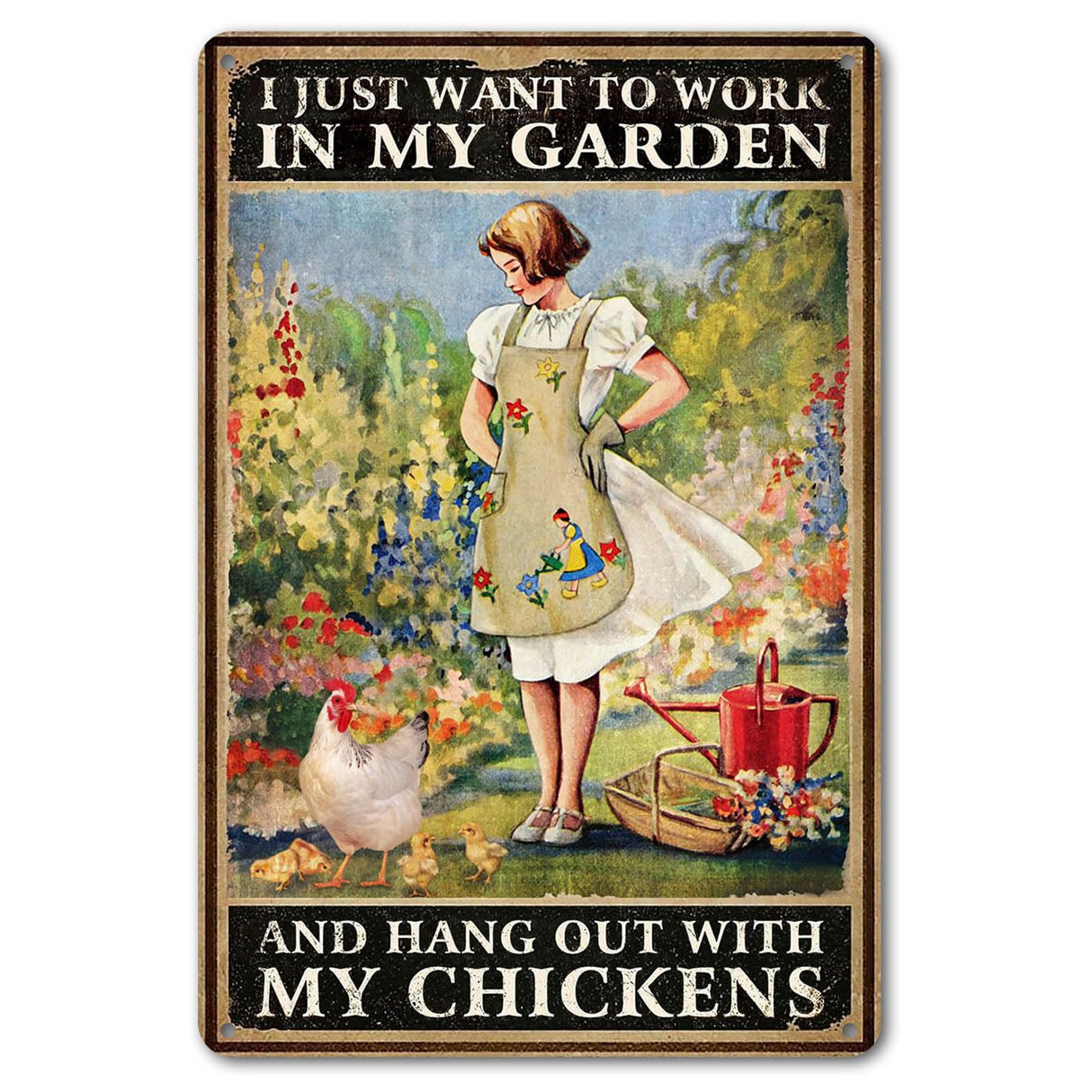 CrazySign Funny Chicken Sign Chicken Coop Sign Wall Decor I Just Want To Work In My Garden Outdoor And Hang Out With My Chickens ，8" x 12" (276) CrazySign