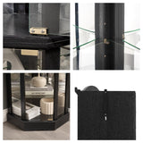 Trygoal 72" H Lighted Wooden Corner Curio Cabinet, Curio Cabinet with Light Bulb, Accent Wooden Corner Case with Glass Doors & Shelves for Living Room, Dining Room, Black Trygoal