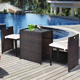 Tangkula 3 Piece Outdoor Rattan Dining Set, No Assembly Patio Bistro Set with Tempered Glass Table, Space Saving Patio Wicker Cushioned Chair Furniture Set for Courtyard, Balcony, Garden (Brown) Tangkula