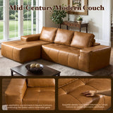 114" Boneless Couches for Living Room, Brown Faux Leather Cloud Sectional Couches with Chaise, Deep Seat L Shaped Modular Sofa, No Assembly Required Sofas in a Box (Left,Faux Leather,Brown) weaxty W