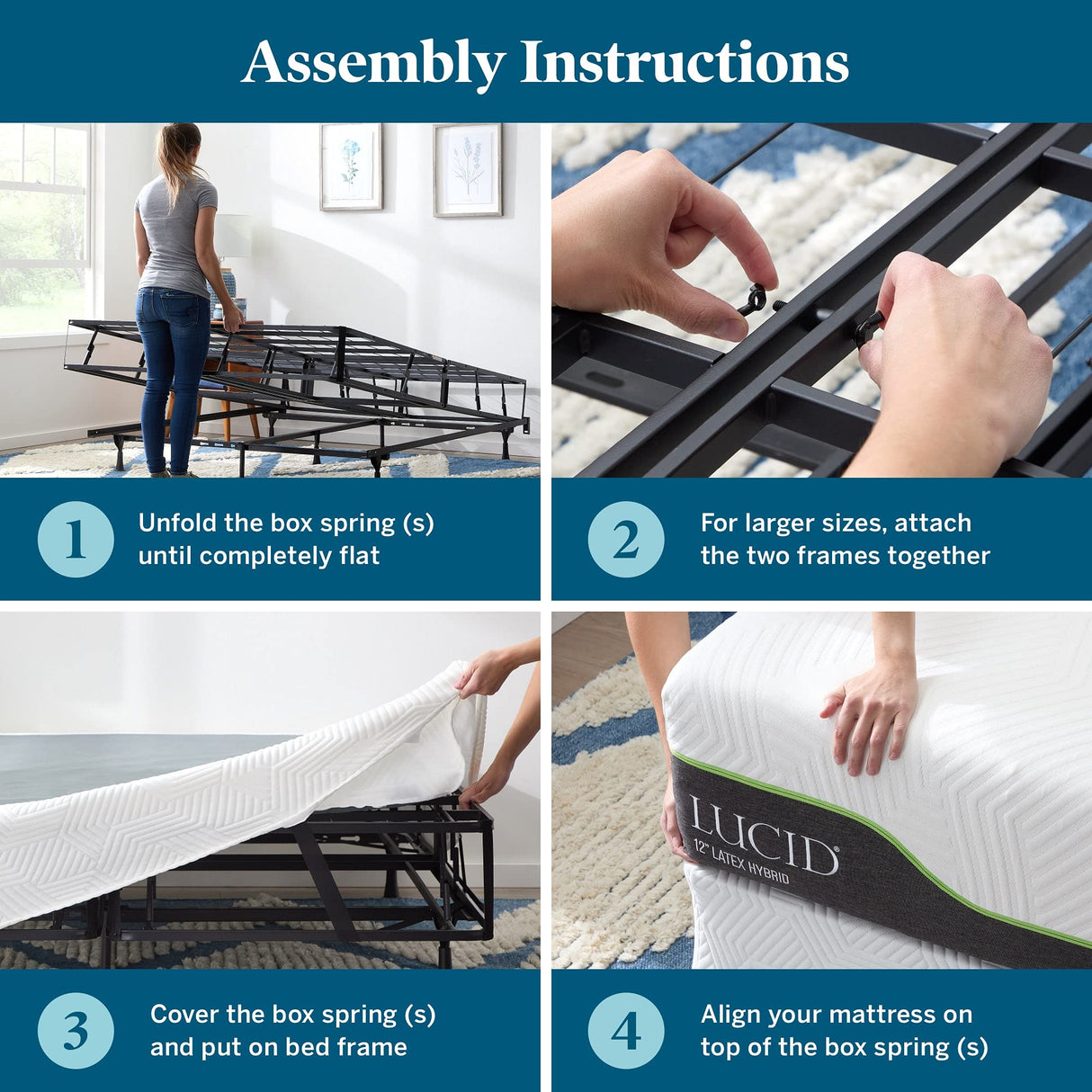 LUCID 5 Inch Memory Foam Bamboo Charcoal Mattress and 9 Inch Steel Foldable Queen Box Spring Foundation with Center Support Bolts and Cover LUCID