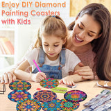ijbnhd Mandala Diamond Art Coasters Kits for Adults, 8 Pieces Mandala Diamond Painting Coasters with Holder for Beginners 4X4inch (Cork Wooden Pad) ijbnhd