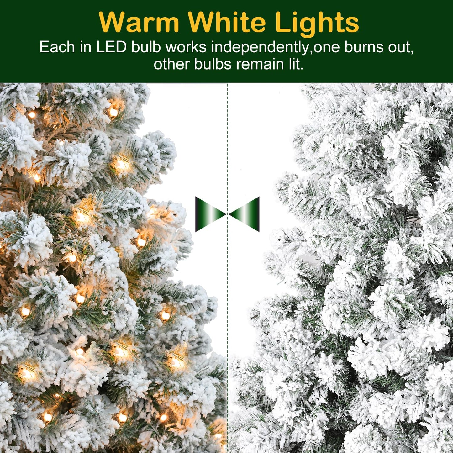 Hykolity 6 ft Prelit Snow Flocked Christmas Tree, Artificial Christmas Tree with 250 Warm White LED Lights, 551 PVC Branch Tips, Easy Assembly with Metal Stand and Hinged Branches