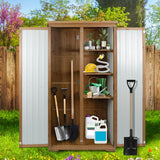 Ketive Outdoor Storage Cabinet Wood & Metal, Tall Tool Shed with Weatherproof, Double Lockable Doors, Removable 3 Shelves, Adjustable Feet for Patio, Garden, Backyard, Lawn, 32" x 15.5" x 66" (Brown) ketive
