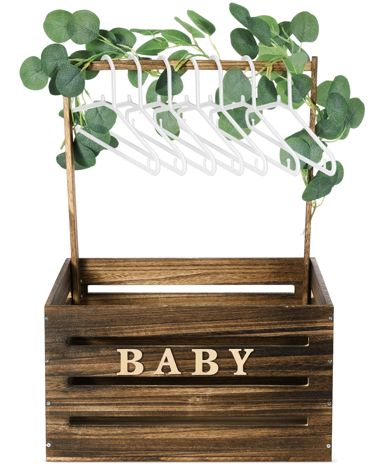 Barydat Wooden Baby Shower Crate Closet, Baby Shower Basket Handle Garland Newborn Baby Basket for New Parent(Dark Walnut) Barydat
