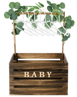 Barydat Wooden Baby Shower Crate Closet, Baby Shower Basket Handle Garland Newborn Baby Basket for New Parent(Dark Walnut) Barydat