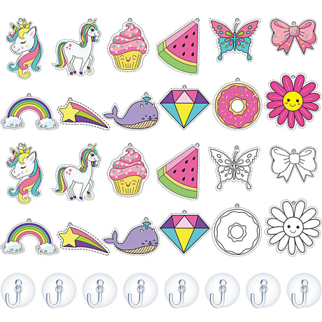 Lewtemi 36 Pcs Create Your Own Unicorn Window Art Suncatcher Kits for Kids Unicorn Craft Suncatcher Paint with 24 Suction Cups for Ornament Painting Kids Classroom Party Activities Lewtemi