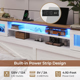 Hasuit Queen Size Farmhouse Bed Frame with Bookcase Headboard, LED Lights, Charging Station, and 2 Drawers in White Hasuit