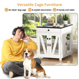 VOWNER Dog Crate Furniture, Wooden Dog Kennel End Table with USB Charging Station, Storage Drawer, Double Latched Door, Furniture-Style Crate Side Table for Small Dogs Under 25 lbs Indoor Use, White VOWNER