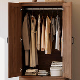 LIKIMIO Armoire Wardrobe Closet with 2 Doors and 2 Drawers 70" H x 28" W Wooden Bedroom Freestanding Wardrobe Combination for Hanging Clothes, Walnut LIKIMIO