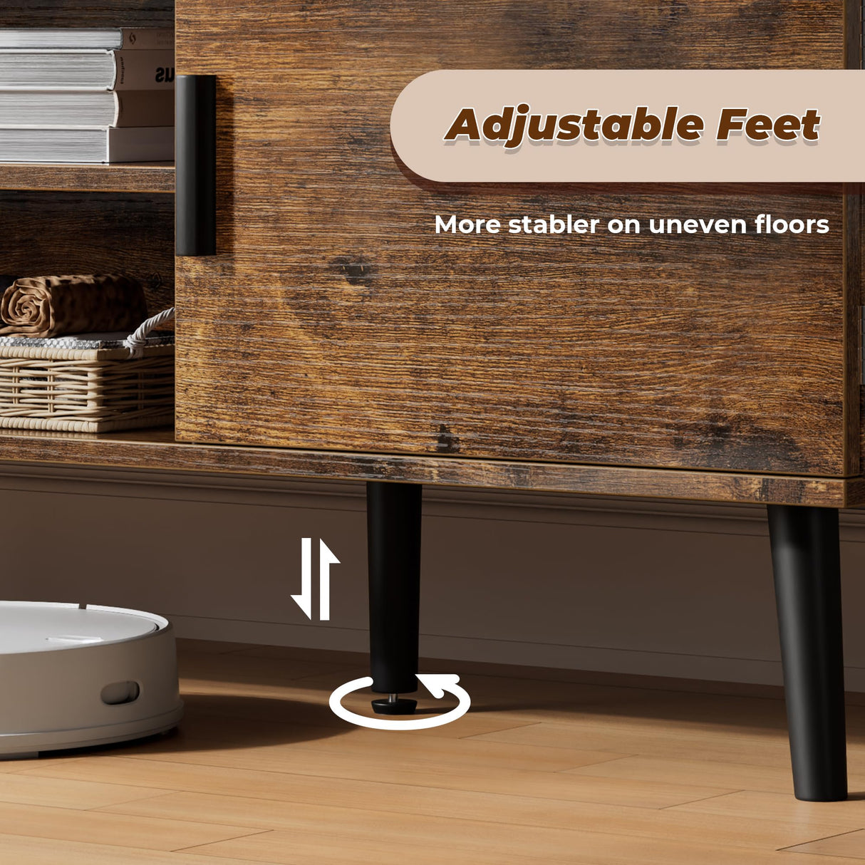 SUPERJARE TV Stand for 55 Inch TV, Entertainment Center with Adjustable Shelf, 2 Cabinets, TV Console Table, Media Console, Solid Wood Feet, Cord Holes, for Living Room, Bedroom, Rustic Brown SUPERJARE