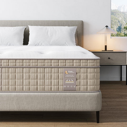 FLEXPEDIC King Size Mattress,14 Inch Memory Foam Hybrid Mattresses in a Box with Individual Pocket Spring,Khaki Medium Firm King Mattress,CertiPUR-US