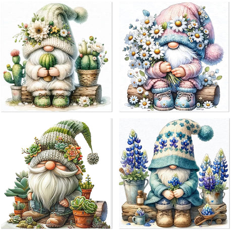 Diamond Art Kits for Adults, 4 Pack Spring Gnomes Diamond Painting Kits for Adults, 5D Round Full Drill Paint with Diamonds Gem Art Dots Crafts Painting Set for Home Wall Decor Gifts 12x12inch Meothan