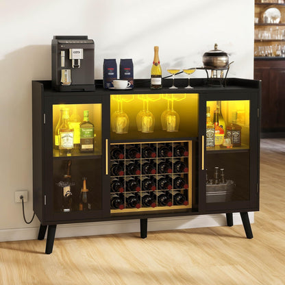 YITAHOME 53" Wine Bar Cabinet, Home Buffet Bar Cabinet for Liquor and Glasses, Modern Coffee Liquor Storage Sideboard Cabinet with Wine Rack, Power Outlets for Kitchen, Dining & Living Room, White