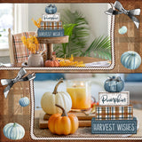 Britimes 4 Pcs Blue Pumpkins Fall Decor Wooden Tiered Tray Sign, Farmhouse Rustic Autumn Pumpkin Decorations Stack Block Set Harvest Wishes Table Centerpieces for Home Kitchen Shelf Britimes