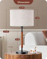 EDISHINE Mid Century Table Lamp, Pull Chain Switch Bedside Lamp with Linen Shade, Solid Wood Pole & Black Metal Base, Modern Nightstand Lamp for Bedroom, Living Room, Office, E26 Base EDISHINE