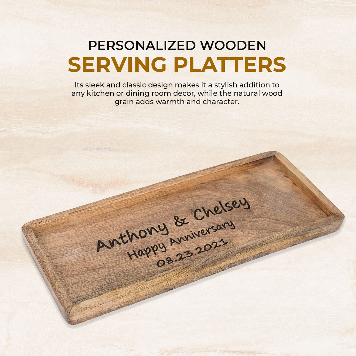 Personalized Wooden Serving Platters - Custom Wood Serving Tray with Raised Edges - Decorative Rectangular Wooden Trays for Food, Fruits, Snacks, Personalized Passion