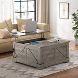 Vabches 31.5" Lift Top Coffee Table with Storage, Farmhouse Square Coffee Tables for Living Room, Center Table with Charging Station and Hidden Space, Grey Vabches