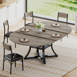 Itaar Round Extendable Dining Table Set for 4-6 People, 5-Piece Kitchen Table Set with 4 Cushion Chairs, Dining Room Table for 6 with MDF Board & Metal Frame for Small Space, Easy Clean, Rustic Grey Itaar