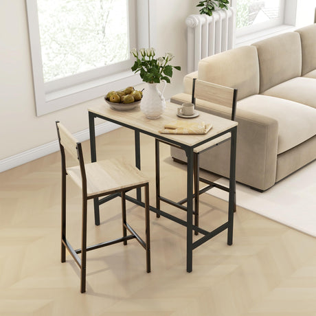 HOMCOM 3 Piece Bar Table and Chairs, Industrial Dining Table Set for 2, Counter Height Kitchen Table with Bar Stools, Breakfast Table Set for 2 for Small Space, Oak HOMCOM
