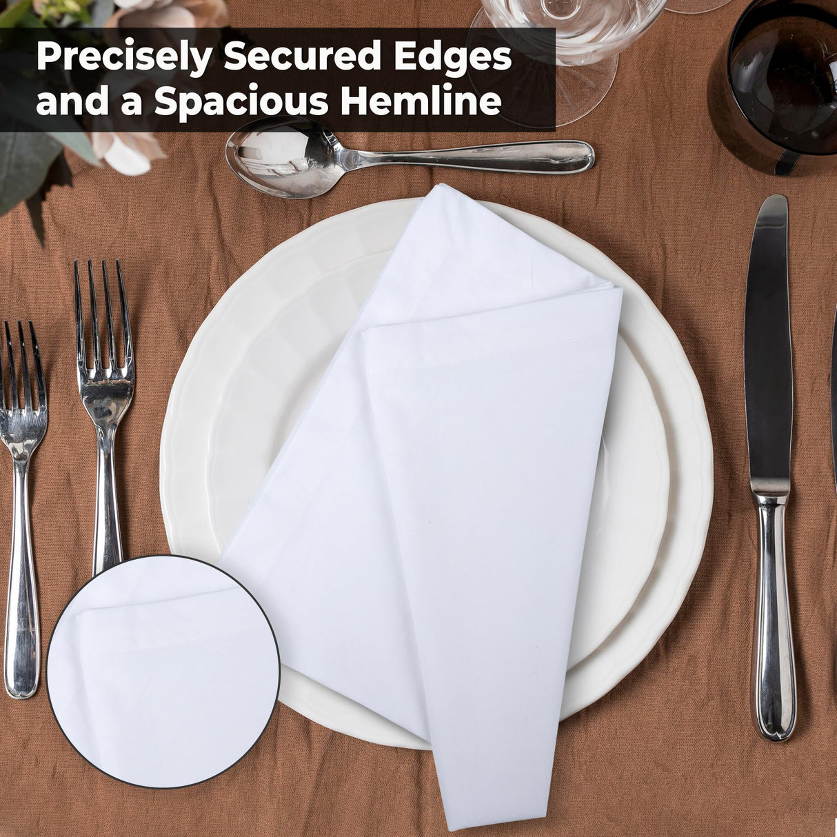 Urban Villa (Set of 12, 20x20 Inches) White Cloth Napkins, 100% Cotton Dinner Napkins, Reusable, Washable Everyday Use Oversized Cloth Napkins with Mitered Corners, Hemmed Dinner Napkins Urban Villa