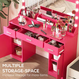 MIRROTOWEL 47.5” Vanity Desk with Large Mirror, 3 Colour Lighting Modes, Adjustable Brightness, Dresser with 3 Drawers & 2 Vertical Cabinets, Makeup Vanity Table for Women Girls Rose Pink MIRROTOWEL