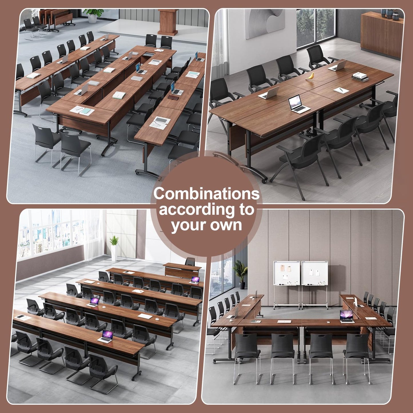 Lrxmastery Foldable Conference Table, Folding Conference Room Table, Rolling Meeting Seminar Table with Caster Wheels, Flip Top Mobile Training Table for Training Room Office Classroom (6pack 70.9in)