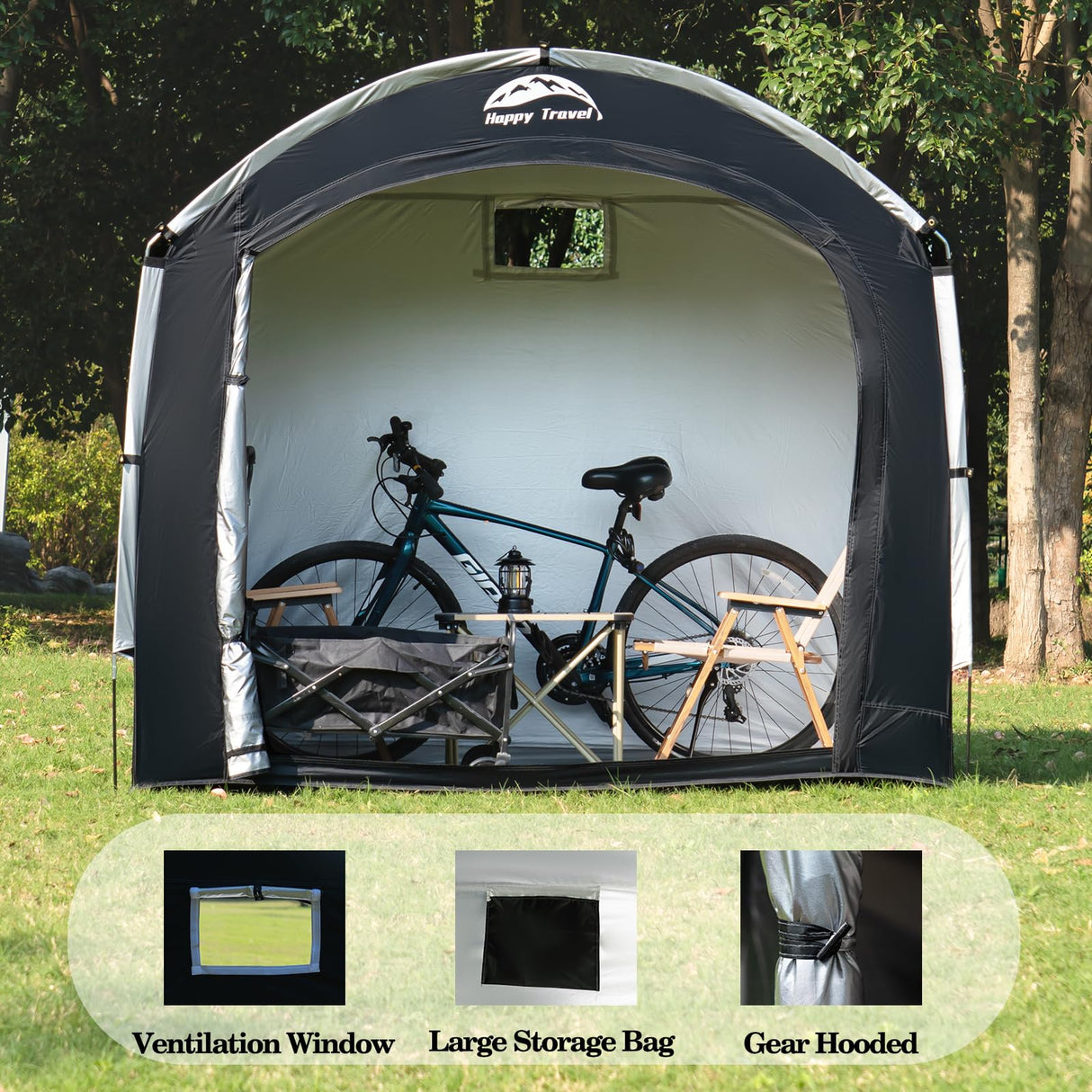 Happy Travel Bike Storage Shed Tent,Outdoor Portable Bicycle Storage Sheds with 210D Oxford Fabric PU4000 Waterproof for 2/3/4/6/8 Bikes,Bike Covers Shelter for Motorcycle,Garden Tools,Toys,Lawn Mower HAPPY TRAVEL