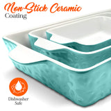 NutriChef 3-Piece Ceramic Casserole Dishes for Oven - Porcelain Bakeware Dishes w/Premium Non-Stick Coating & Built-In Handles - Dishwasher & Microwave Safe - 14.7"/10.8"/7.9" (Aqua) NutriChef