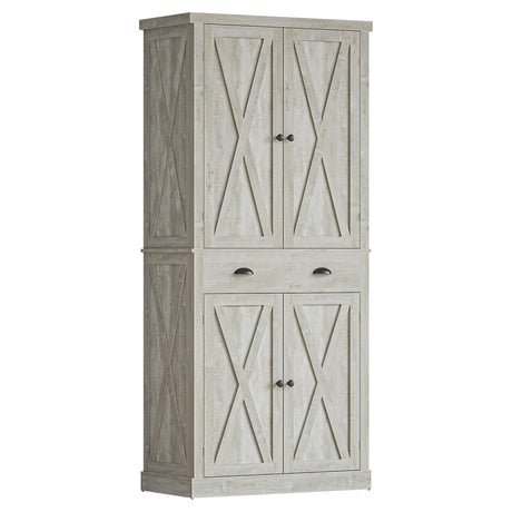 IRONCK Kitchen Pantry Storage Cabinet 72.6" H, with Barn Doors, Drawer, 4 Adjustable Shelves, Freestanding Cupboard for Dining Room Living Room, Laundry, Rustic Maple IRONCK