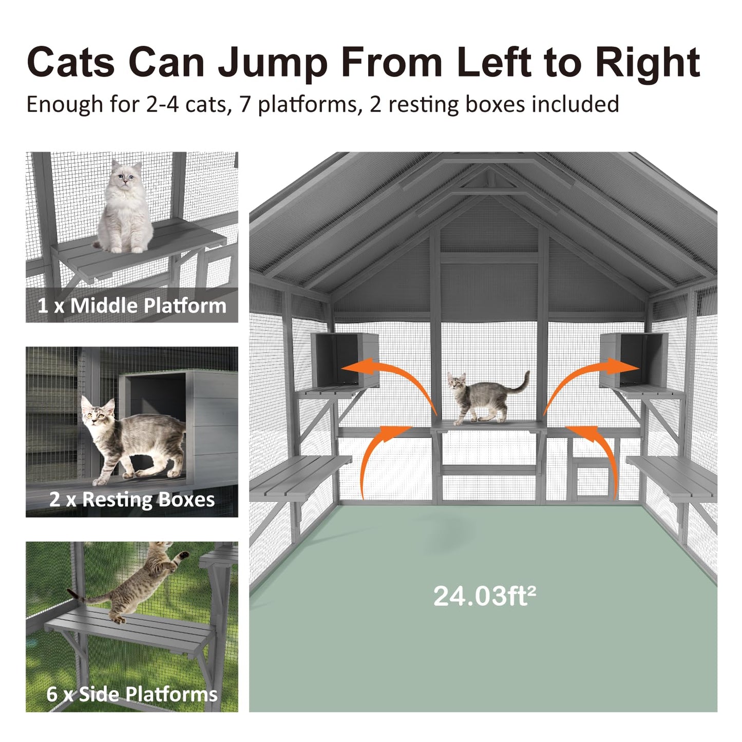 TIMHAKA Catio Outdoor Cat Enclosure, Large Outdoor Catio for Multiple Cats with 7 Platforms, 2 Resting Box, Wooden Cat Catio for Patio, Outside Cat House with Weatherproof Cover, 71 x 49 x 71 - WoodArtSupply