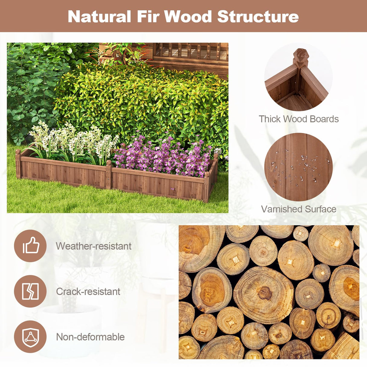 Giantex Wood Raised Garden Bed, Planting Bed with Corner Drainage, Non-Woven Liner for Growing Vegetables, Flowers, Herbs, Fruits, 91”x24”x16” Divisible Planter Box for Backyard, Garden, Lawn Giantex