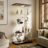 HAMBING Glass Display Cabinet with LED Lights and Lock, 4-Shelf Tempered Glass Curio Cabinet with 2 Doors, Collectible Display Showcase for Living Room, Bedroom – Black HAMBING