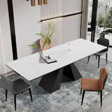 Extendable Dining Table for 8-12 Seat,Tabletop Made of Sintered Stone and Tempered Glass, Modern Style, 35.4" D x 94.5" W x 30" H, White Top TimesGate