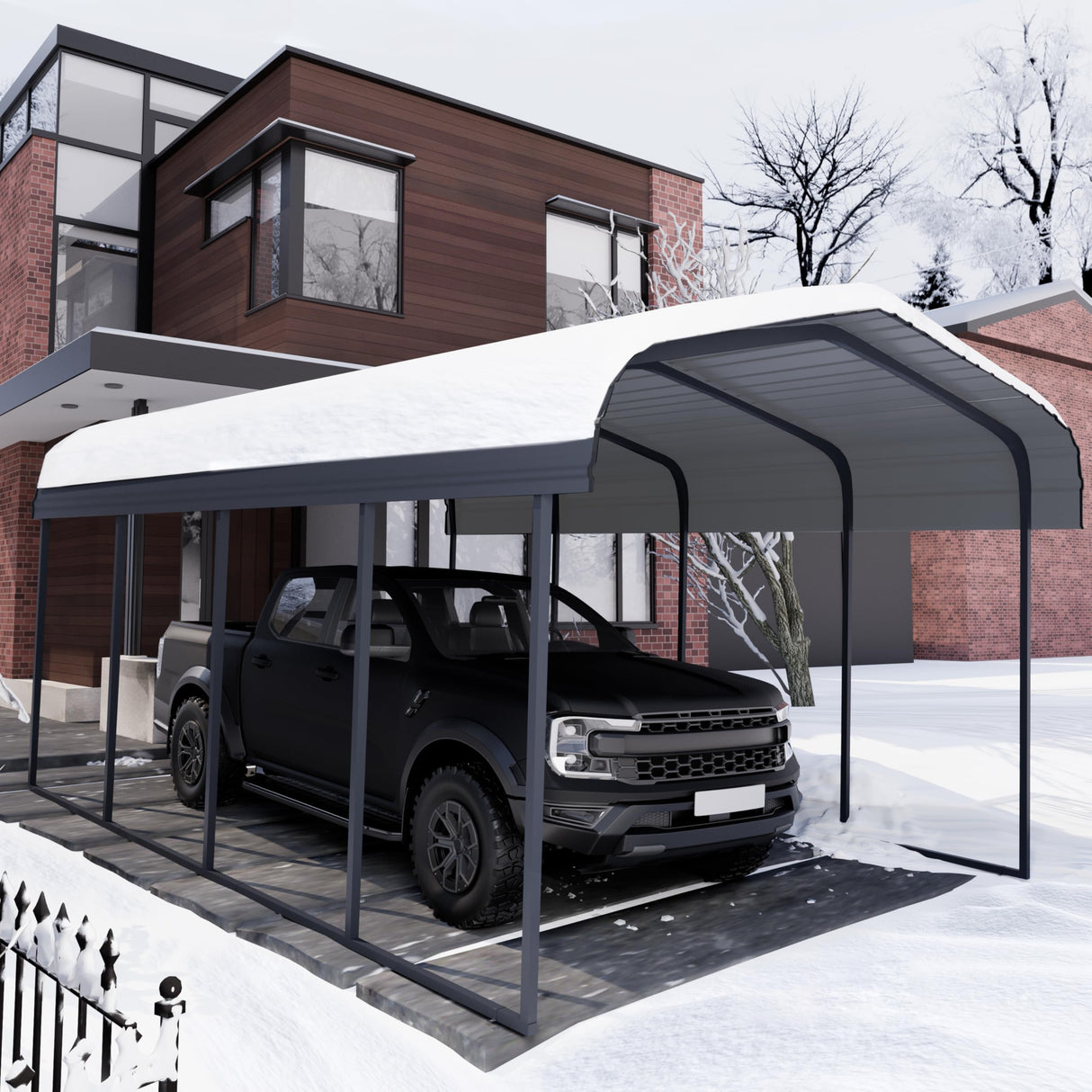 Chilihom Car Port Metal Carport 12 ×20 FT Heavy Duty Carport Kit, Metal Garage Carport Canopy with Galvanized Steel Frame and Roof, Car Tent Shelter Outdoor Storage Shed for Boats and Truck, Charcoal Chilihom