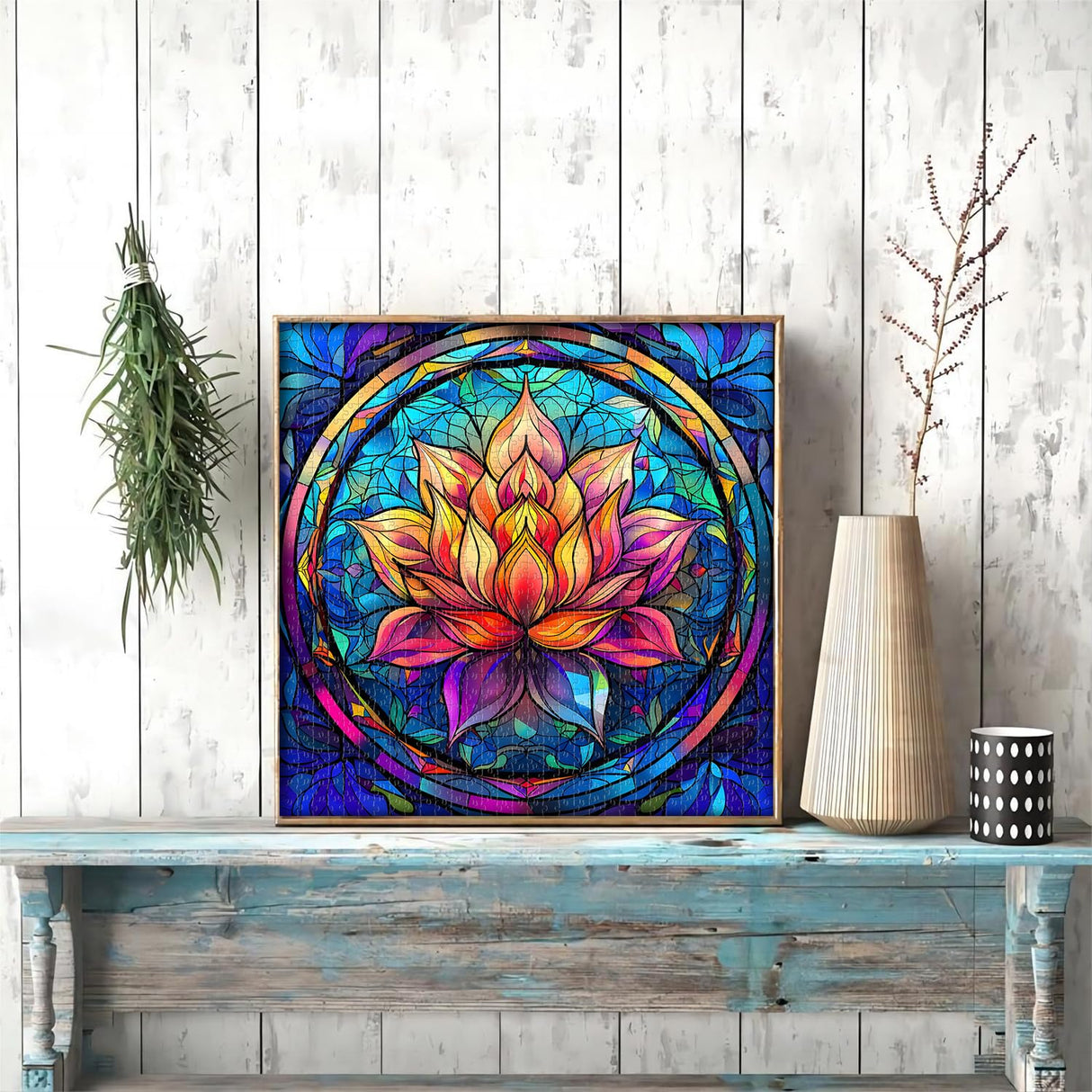 Stained Glass Puzzle for Adults 1000 Pieces, Lotus Flower Puzzles 1000 Pieces Art, Impossible Hard Challenging Puzzles, Colorful Stained Glass Jigsaw Puzzle Waterlily PICKFORU