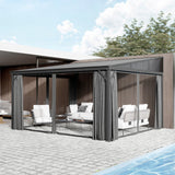 PIAOMTIEE Lean to Backyard Gazebo, Wall Mounted Heavy Duty Gazebo Outdoor Waterproof, Patio Pergola Awning with Iron Roof, Aluminum Frame, Mosquito Net, Curtains for Backyard, Grey + Brown(12x14FT) PIAOMTIEE