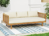 Merax Outdoor 3 Seater Daybed, Acacia Wood Day Bed Couch Sofa with Cushions for Patio Backyard, Garden, Beige Merax