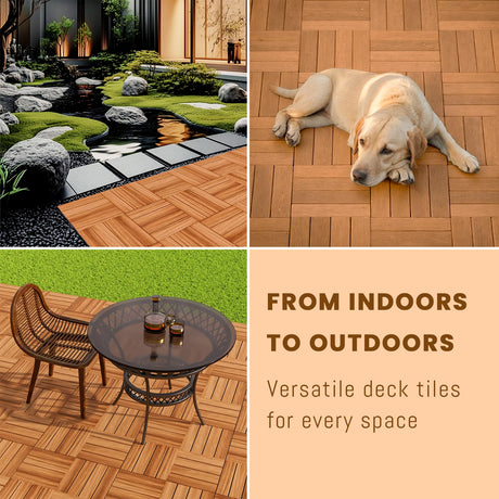 Acarra 27pcs Golden Select Composite or Rubber Interlocking Deck Tiles -12" UV Resistant Waterproof Acacia Wood Look Outdoor Flooring, Easy No-Tool Installation Acarra