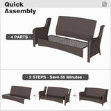 ovios Patio Furniture Set, 5 Piece Outdoor Wicker High Back Sofa with Comfy Cushions Ottomans, All Weather Conversation Set, Brown Rattan Navy Blue ovios