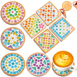 Reallnaive DIY Glass Mosaic Tiles for Crafts, Mixed Color Mosaic Kits with Wooden Coaster Adults DIY Kit for Coaster Handmade Home Gifts(Rainbow Style,8 Sets) Reallnaive